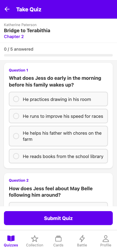 DragonReaders quiz question screen